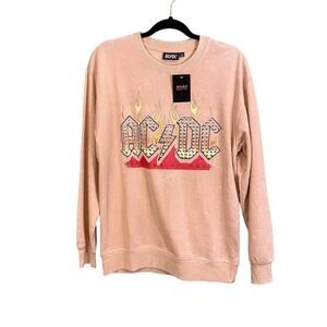 ACDC Peach Highway To Hell Ribbed Studded Graphic Pullover Sweater Medium NWT
